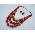 Necklace Patsyorka and earrings of ceramic beads red 3 threads